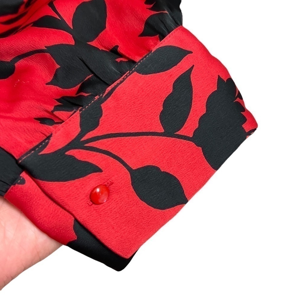 LANE BRYANT Elegant Black & Red Floral Career Blouse, Keyhole Button, Size 24 - Picture 6 of 12